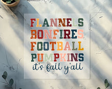 Load image into Gallery viewer, Flannels Bonfire Football Pumpins Its Fall Yall DTF TRANSFER