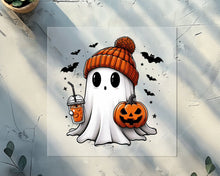 Load image into Gallery viewer, Ghost With Beanie And Pumpkin Spice DTF TRANSFER