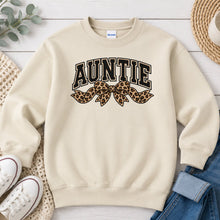 Load image into Gallery viewer, Auntie Leopard Bow Mom & Family design on Sand crewneck sweatshirt