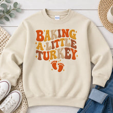 Load image into Gallery viewer, Baking a Little Turkey Thanksgiving design on Sand crewneck sweatshirt