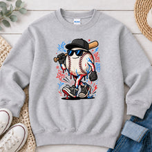 Load image into Gallery viewer, Baseball Character With Bat Sports design on Ash Grey crewneck sweatshirt