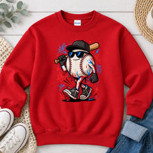 Load image into Gallery viewer, Baseball Character With Bat Sports design on Red crewneck sweatshirt