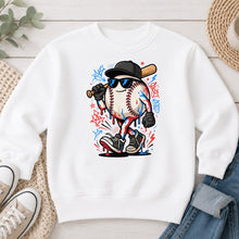 Load image into Gallery viewer, Baseball Character With Bat Sports design on White crewneck sweatshirt
