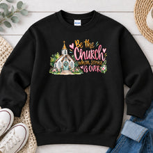 Load image into Gallery viewer, Be The Church When Service Is Over Faith design on Black crewneck sweatshirt