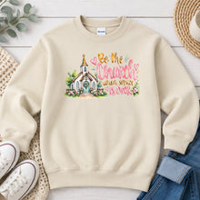 Load image into Gallery viewer, Be The Church When Service Is Over Faith design on Sand crewneck sweatshirt