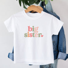 Load image into Gallery viewer, Big Sister Coral Sage Heart design on white kids t-shirt