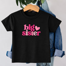 Load image into Gallery viewer, Big Sister Hot Pink Heart design on black kids t-shirt