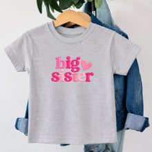 Load image into Gallery viewer, Big Sister Hot Pink Heart design on heather grey kids t-shirt