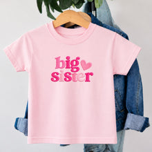 Load image into Gallery viewer, Big Sister Hot Pink Heart design on pink kids t-shirt