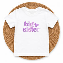 Load image into Gallery viewer, Big Sister Lavender Heart design on white kids t-shirt