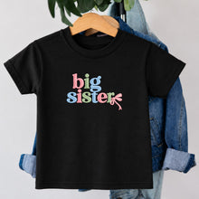 Load image into Gallery viewer, Big Sister Pastel Bow design on black kids t-shirt