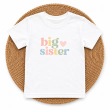 Load image into Gallery viewer, Big Sister Pastel Rainbow Heart design on white kids t-shirt