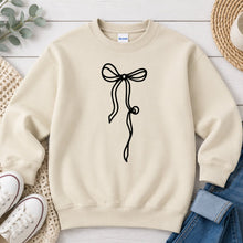 Load image into Gallery viewer, Black Coquette Bow Graphic design on Sand crewneck sweatshirt