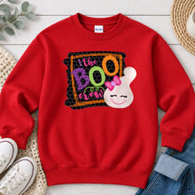 Load image into Gallery viewer, Boo Crew Bunny Ghost Halloween design on Red crewneck sweatshirt
