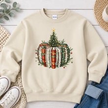 Load image into Gallery viewer, Book Stack Tree Christmas design on Sand crewneck sweatshirt