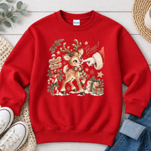Load image into Gallery viewer, Boop North Pole Reindeer Christmas design on Red crewneck sweatshirt