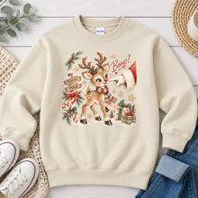 Load image into Gallery viewer, Boop North Pole Reindeer Christmas design on Sand crewneck sweatshirt