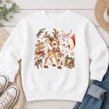 Load image into Gallery viewer, Boop North Pole Reindeer Christmas design on White crewneck sweatshirt