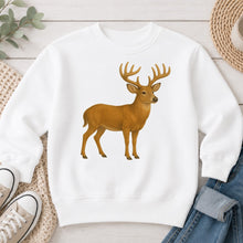 Load image into Gallery viewer, Buck Hunting design on White crewneck sweatshirt