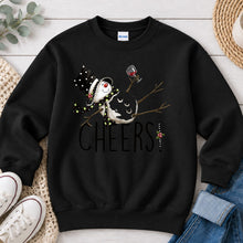 Load image into Gallery viewer, Cheers Snowman Christmas design on Black crewneck sweatshirt