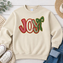 Load image into Gallery viewer, Chenille JOY Christmas design on Sand crewneck sweatshirt