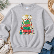 Load image into Gallery viewer, Christmas Books Stack Christmas design on Ash Grey crewneck sweatshirt