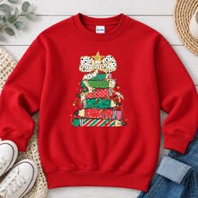 Load image into Gallery viewer, Christmas Books Stack Christmas design on Red crewneck sweatshirt