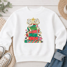 Load image into Gallery viewer, Christmas Books Stack Christmas design on White crewneck sweatshirt