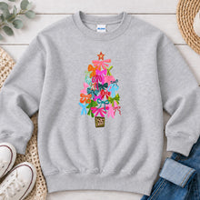 Load image into Gallery viewer, Christmas Bow Tree Christmas design on Ash Grey crewneck sweatshirt
