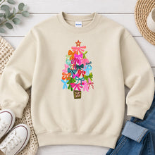 Load image into Gallery viewer, Christmas Bow Tree Christmas design on Sand crewneck sweatshirt