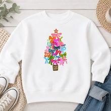 Load image into Gallery viewer, Christmas Bow Tree Christmas design on White crewneck sweatshirt