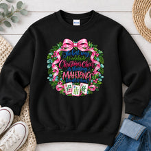 Load image into Gallery viewer, Christmas Cheer Wreath Mahjong design on Black crewneck sweatshirt