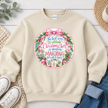 Load image into Gallery viewer, Christmas Cheer Wreath Circle Mahjong design on Sand crewneck sweatshirt