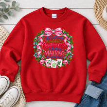 Load image into Gallery viewer, Christmas Cheer Wreath Mahjong design on Red crewneck sweatshirt
