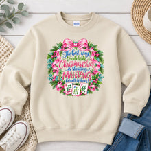 Load image into Gallery viewer, Christmas Cheer Wreath Mahjong design on Sand crewneck sweatshirt