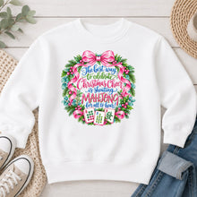 Load image into Gallery viewer, Christmas Cheer Wreath Mahjong design on White crewneck sweatshirt