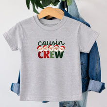 Load image into Gallery viewer, Christmas Cousin Crew Santa design on heather grey kids t-shirt