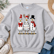 Load image into Gallery viewer, Christmas Geese And Snowman Christmas design on Ash Grey crewneck sweatshirt