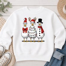 Load image into Gallery viewer, Christmas Geese And Snowman Christmas design on White crewneck sweatshirt