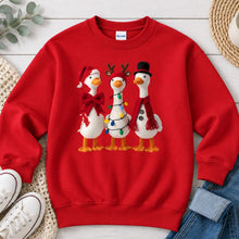 Load image into Gallery viewer, Christmas Geese Trio Christmas design on Red crewneck sweatshirt