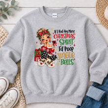 Load image into Gallery viewer, Christmas Spirit Jingle Bells Blonde Christmas design on Ash Grey crewneck sweatshirt