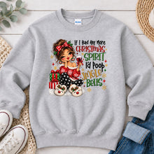 Load image into Gallery viewer, Christmas Spirit Jingle Bells Brunette Christmas design on Ash Grey crewneck sweatshirt
