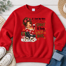 Load image into Gallery viewer, Christmas Spirit Jingle Bells Brunette Christmas design on Red crewneck sweatshirt