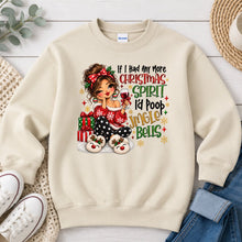 Load image into Gallery viewer, Christmas Spirit Jingle Bells Brunette Christmas design on Sand crewneck sweatshirt