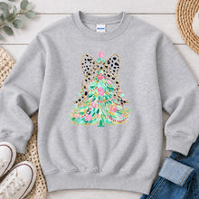 Load image into Gallery viewer, Christmas Tree Leopard Bow Christmas design on Ash Grey crewneck sweatshirt