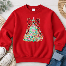 Load image into Gallery viewer, Christmas Tree Leopard Bow Christmas design on Red crewneck sweatshirt