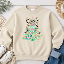 Load image into Gallery viewer, Christmas Tree Leopard Bow Christmas design on Sand crewneck sweatshirt