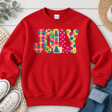Load image into Gallery viewer, Colorful Impasto Jolly Christmas design on Red crewneck sweatshirt