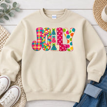 Load image into Gallery viewer, Colorful Impasto Jolly Christmas design on Sand crewneck sweatshirt