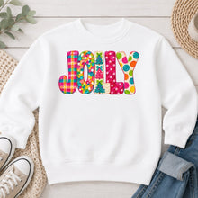 Load image into Gallery viewer, Colorful Impasto Jolly Christmas design on White crewneck sweatshirt